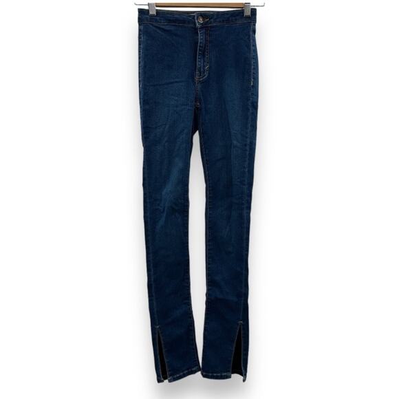 We The Free People Riley Slit High Rise Split Hem Dark Wash Skinny Jeans Size 25 - Picture 1 of 10